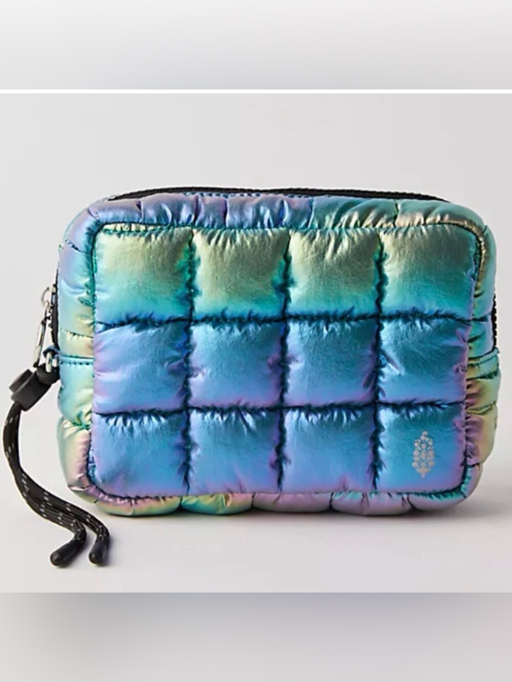 Free People iridescent quilted zipper pouch cosmetic bag